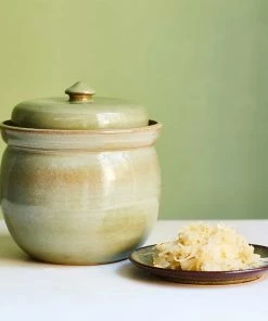 Sauerkraut Pots Cookware Handmade Stoneware Fermenting Crock In Green 2 Litre