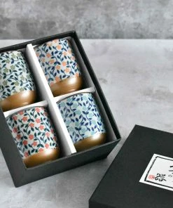 Kiji Stoneware & Ceramics Colourful Japanese Flower Tea Cup Set