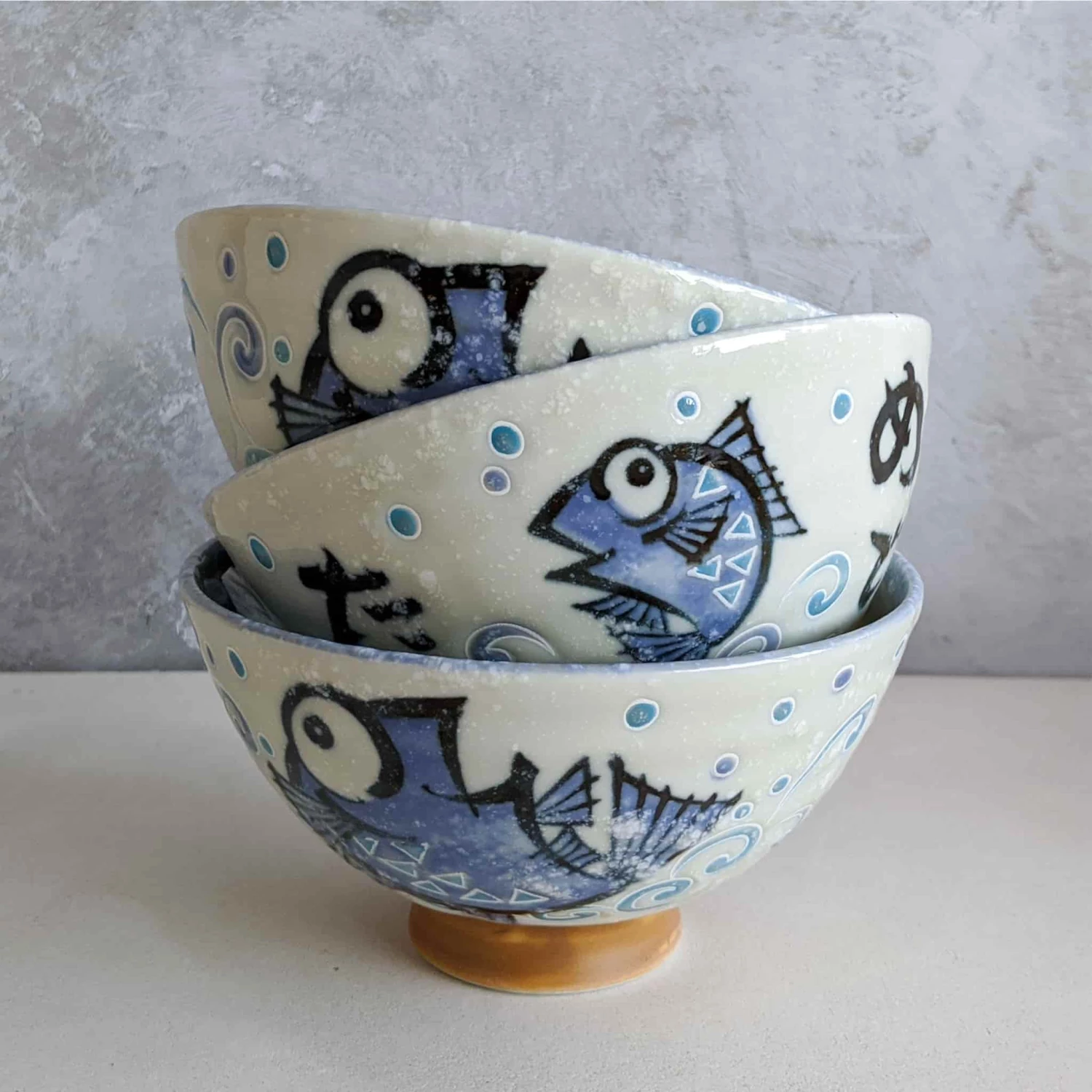 Kiji Stoneware & Ceramics Rice Bowl With Blue Fish 7 Kiji Stoneware & Ceramics Rice Bowl With Blue Fish