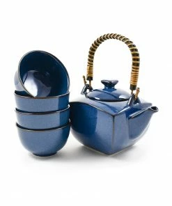 Kiji Stoneware & Ceramics Tableware Rich Blue Japanese Tea Set For Four