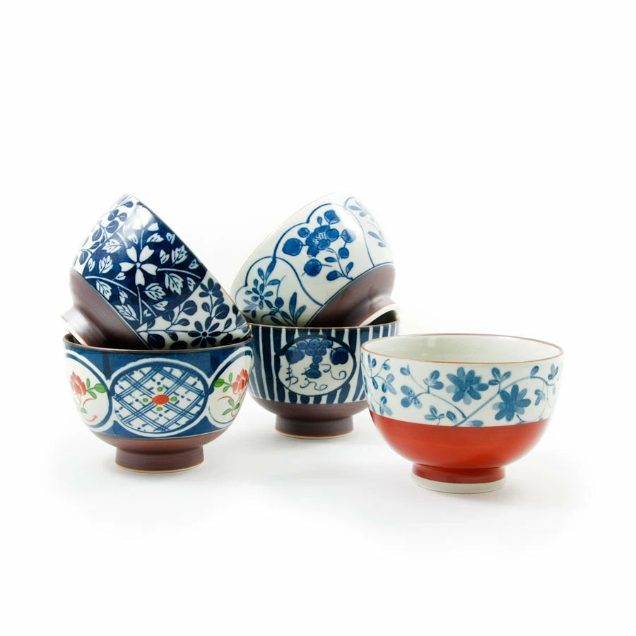 Kiji Stoneware & Ceramics Traditional 5-Piece Japanese Rice Bowl Set 5 Kiji Stoneware & Ceramics Traditional 5-Piece Japanese Rice Bowl Set